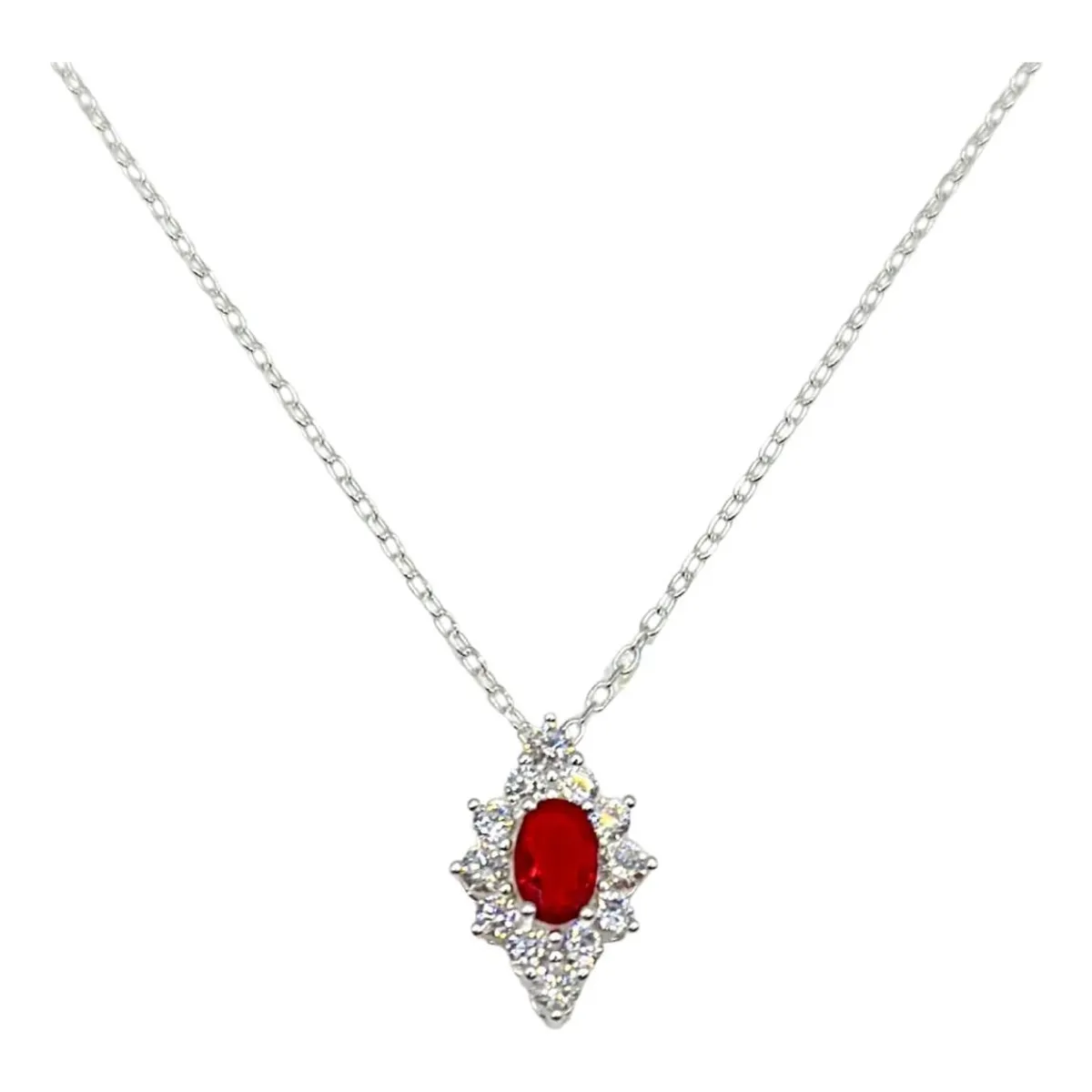GENERICO - Collar Lady Flor  Circon Rojo Plata Ley 925 Mas Estuche