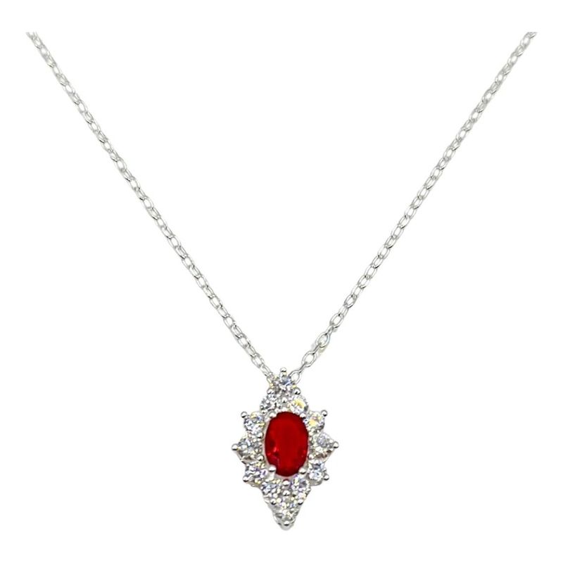 GENERICO - Collar Lady Flor  Circon Rojo Plata Ley 925 Mas Estuche