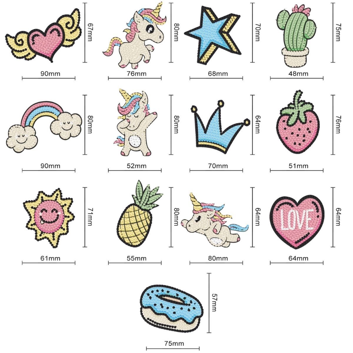 ARTE CONSENTIDO - Pintura con diamantes set stickers Unicornio 13 unid