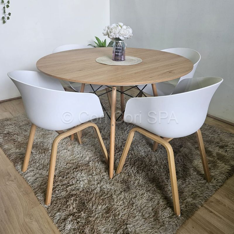 CORI CORI - Juego de Comedor Mesa Wood 100cm + 4 Sillas Cup Blanco