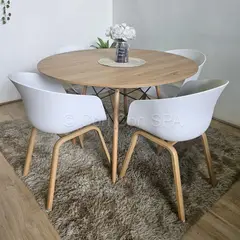 CORI CORI - Juego de Comedor Mesa Wood 100cm + 4 Sillas Cup Blanco