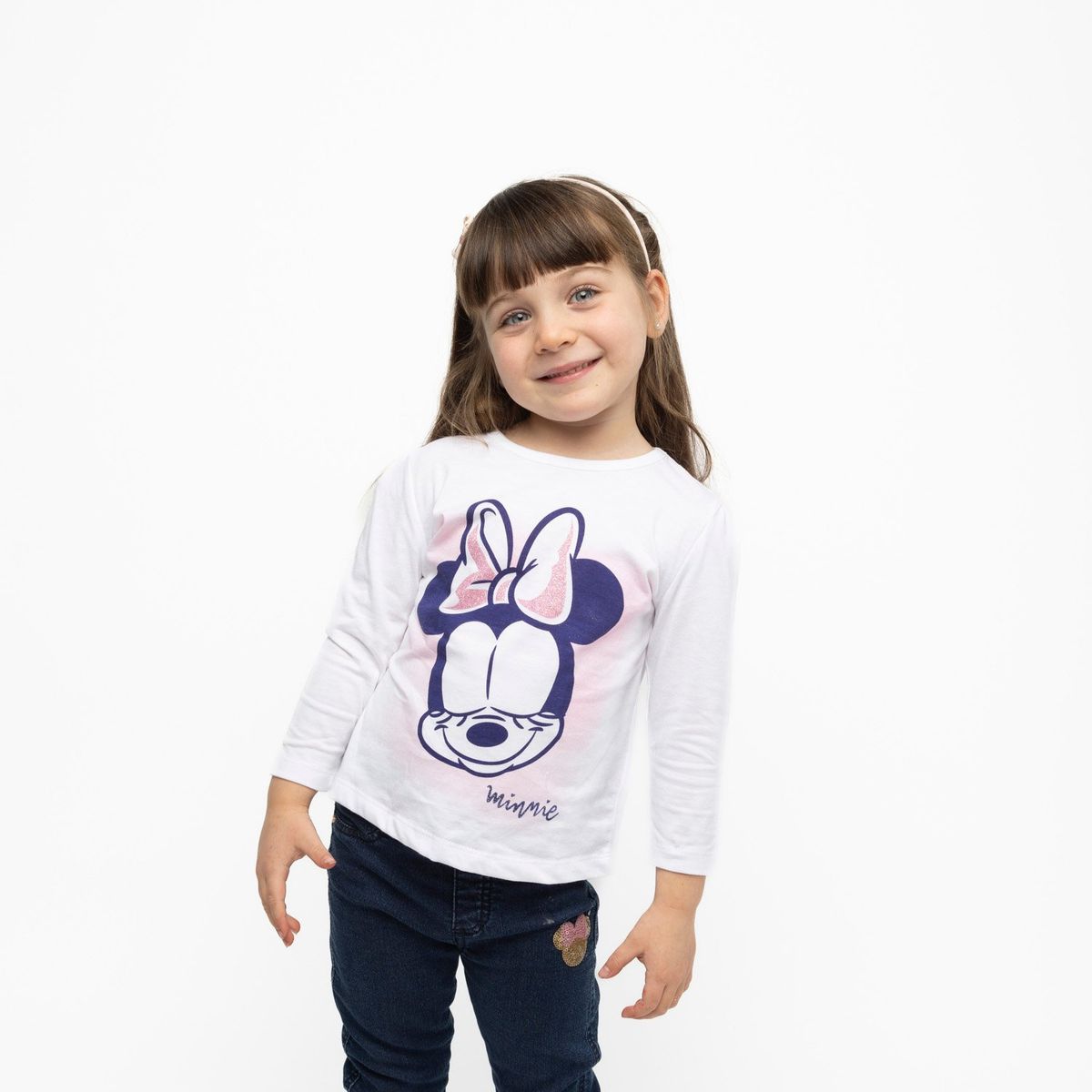 DISNEY - Polera Manga Larga Niña Minnie Ojos Cerrados Blanco Disney
