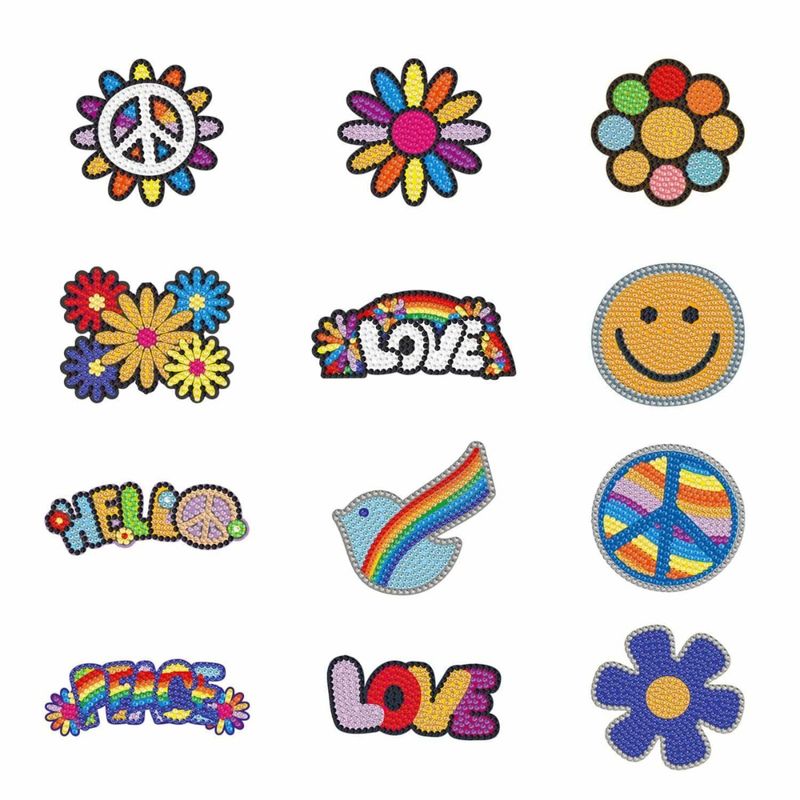 ARTE CONSENTIDO - Pintura con diamantes set stickers Love peace 12 unid