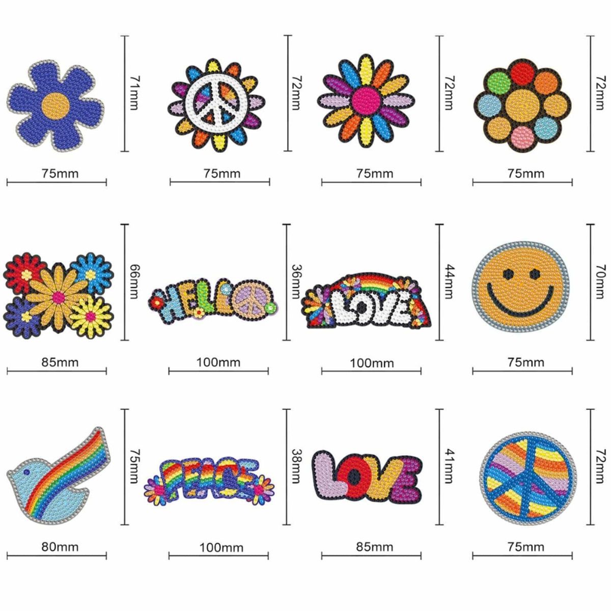 ARTE CONSENTIDO - Pintura con diamantes set stickers Love peace 12 unid