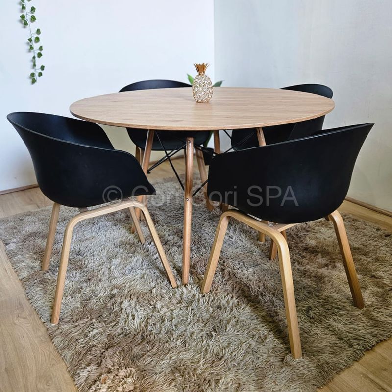 CORI CORI - Juego de Comedor Mesa Wood 100cm + 4 Sillas Cup Negro