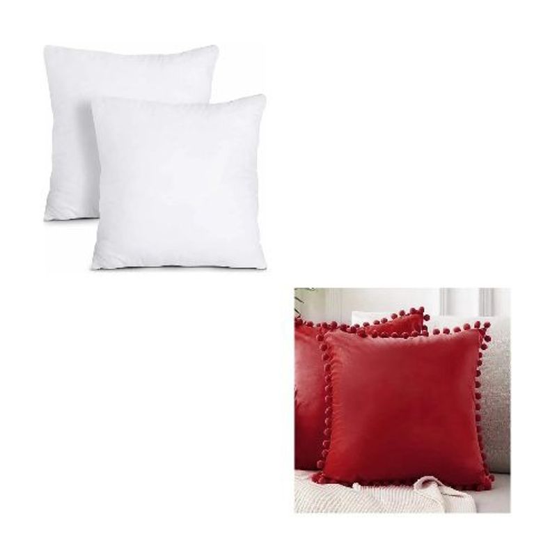 GENERICO - Pack 2 fundas pompones 45x45 + Pack 2 Cojines de 45x45
