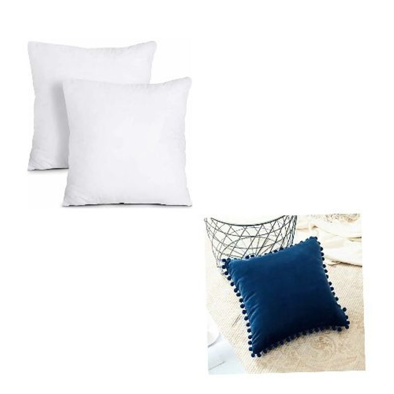 GENERICO - Pack 2 fundas pompones 45x45 + Pack 2 Cojines de 45x45