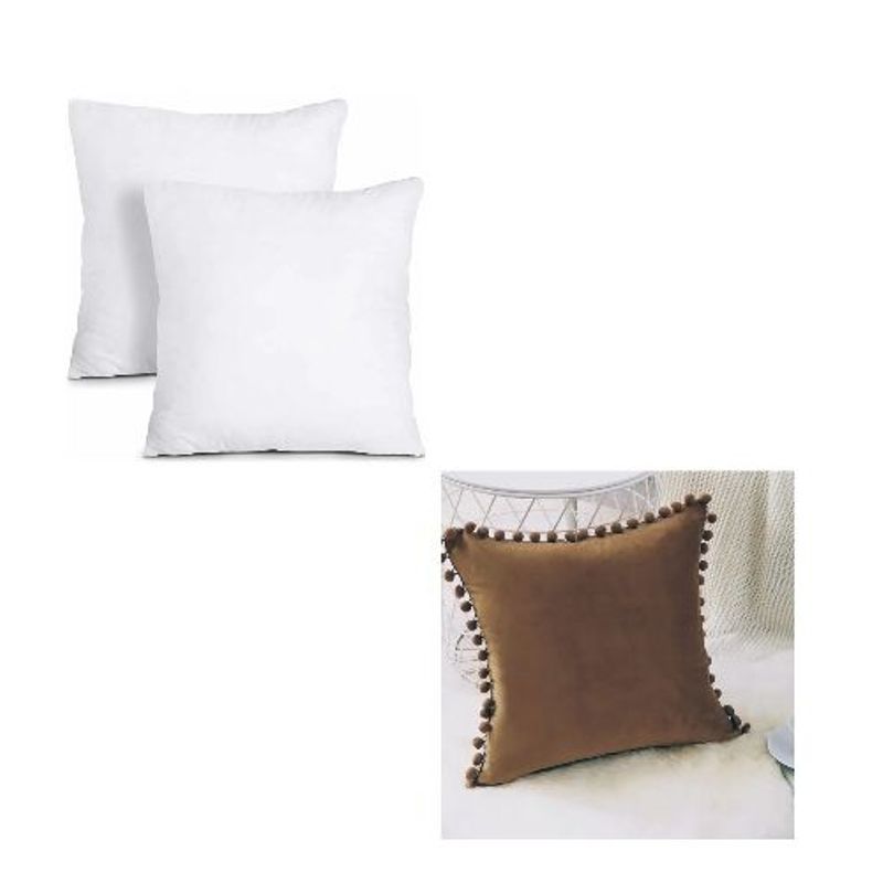GENERICO - Pack 2 fundas pompones 45x45 + Pack 2 Cojines de 45x45