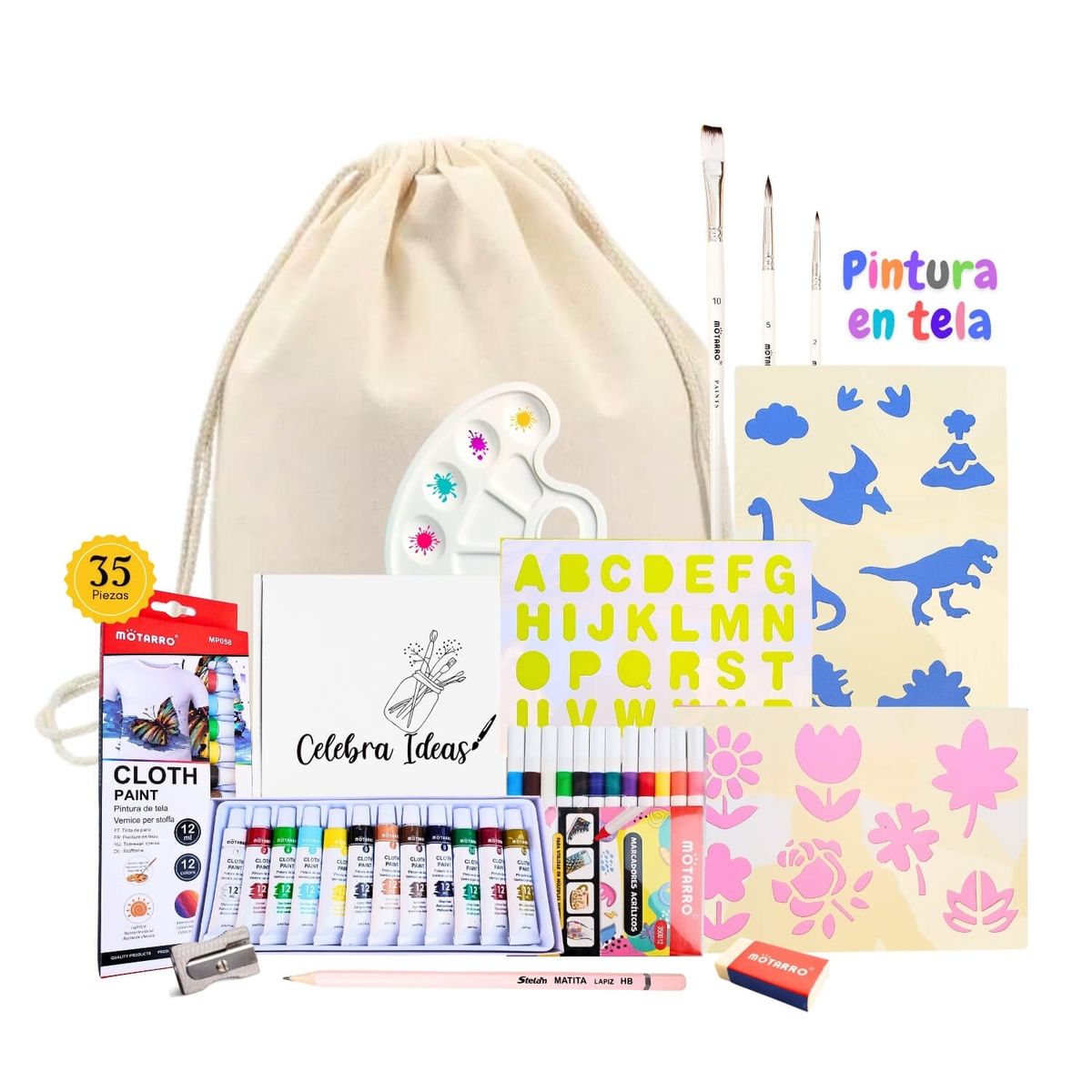 CELEBRA IDEAS - Set de Arte de Pintura en Tela Kit de Arte 35 Piezas