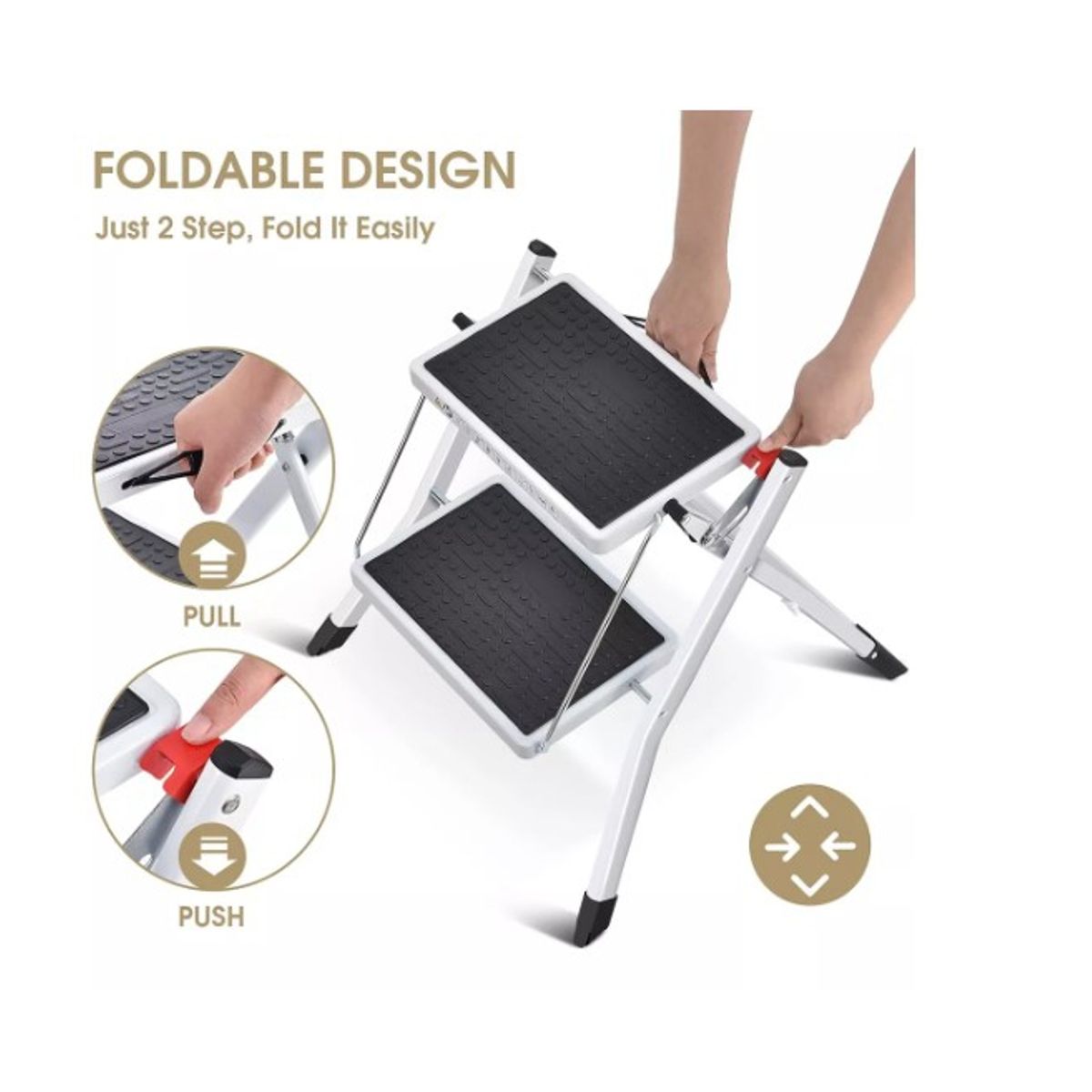 GENERICO - Escalera Multiuso Plegable 2 Peldaños Ultra Compacta