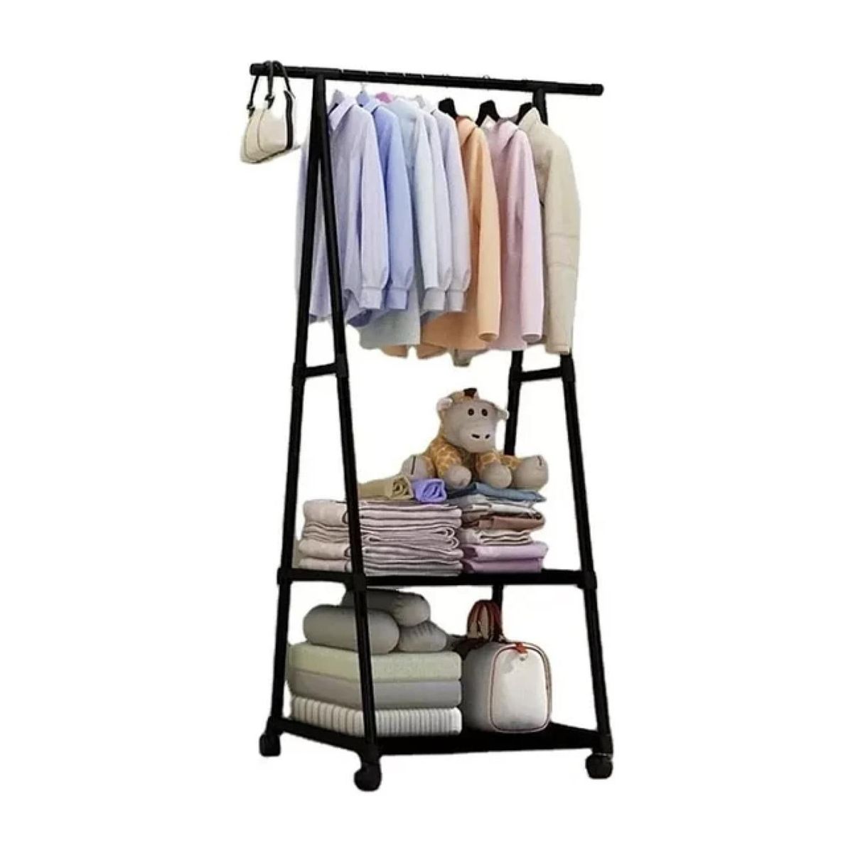 GENERICO - Perchero Colgante Organizador 55x42x160cm Con Ruedas Negro