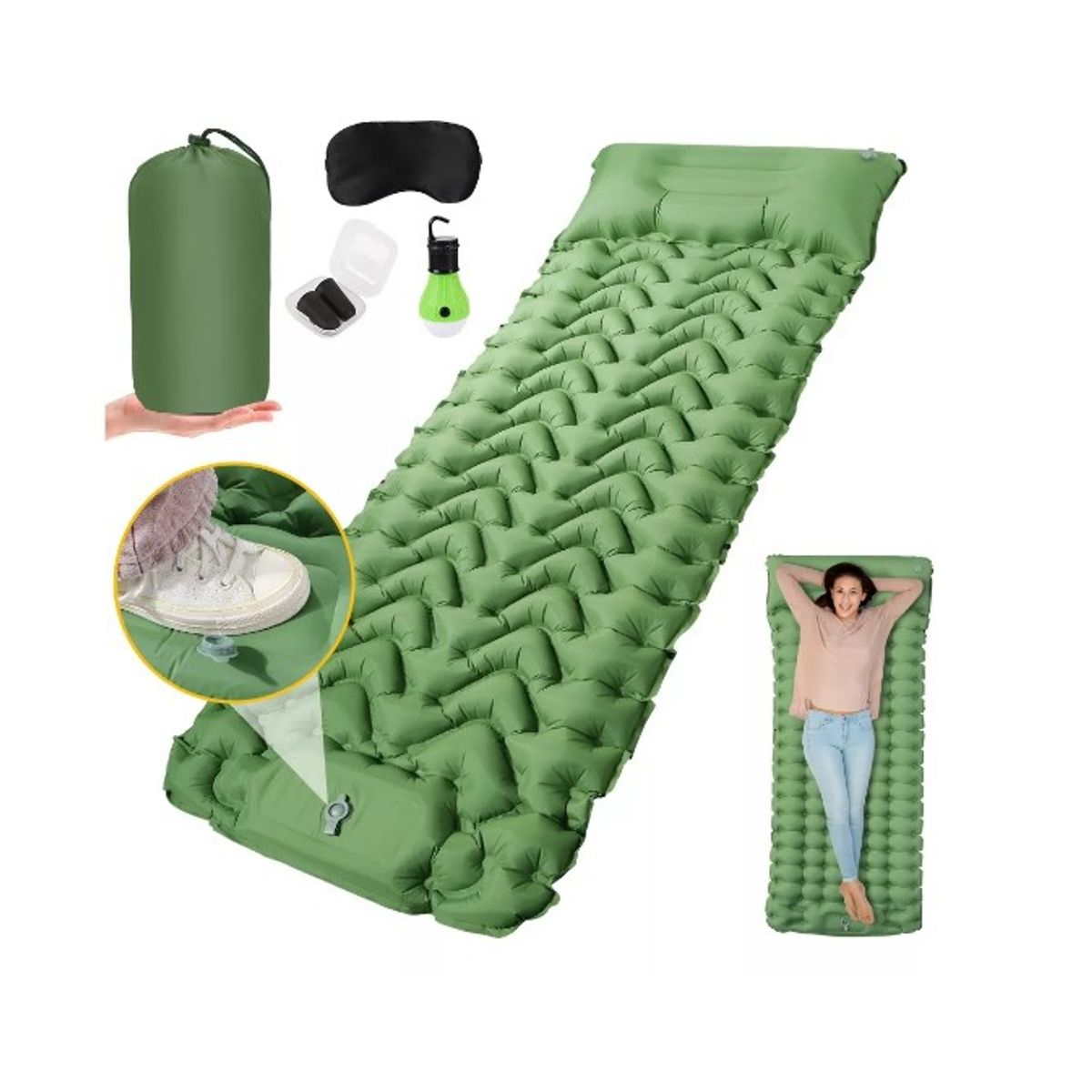 GENERICO - Colchoneta Camping Inflable Impermeable Individual+ Almohada