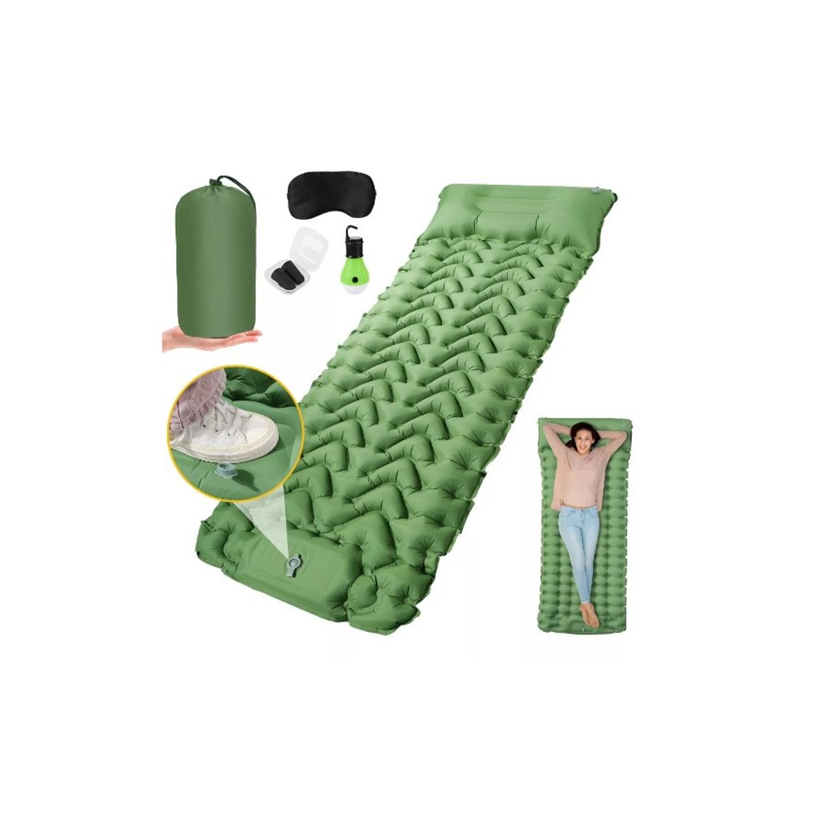 GENERICO - Colchoneta Camping Inflable Impermeable Individual+ Almohada