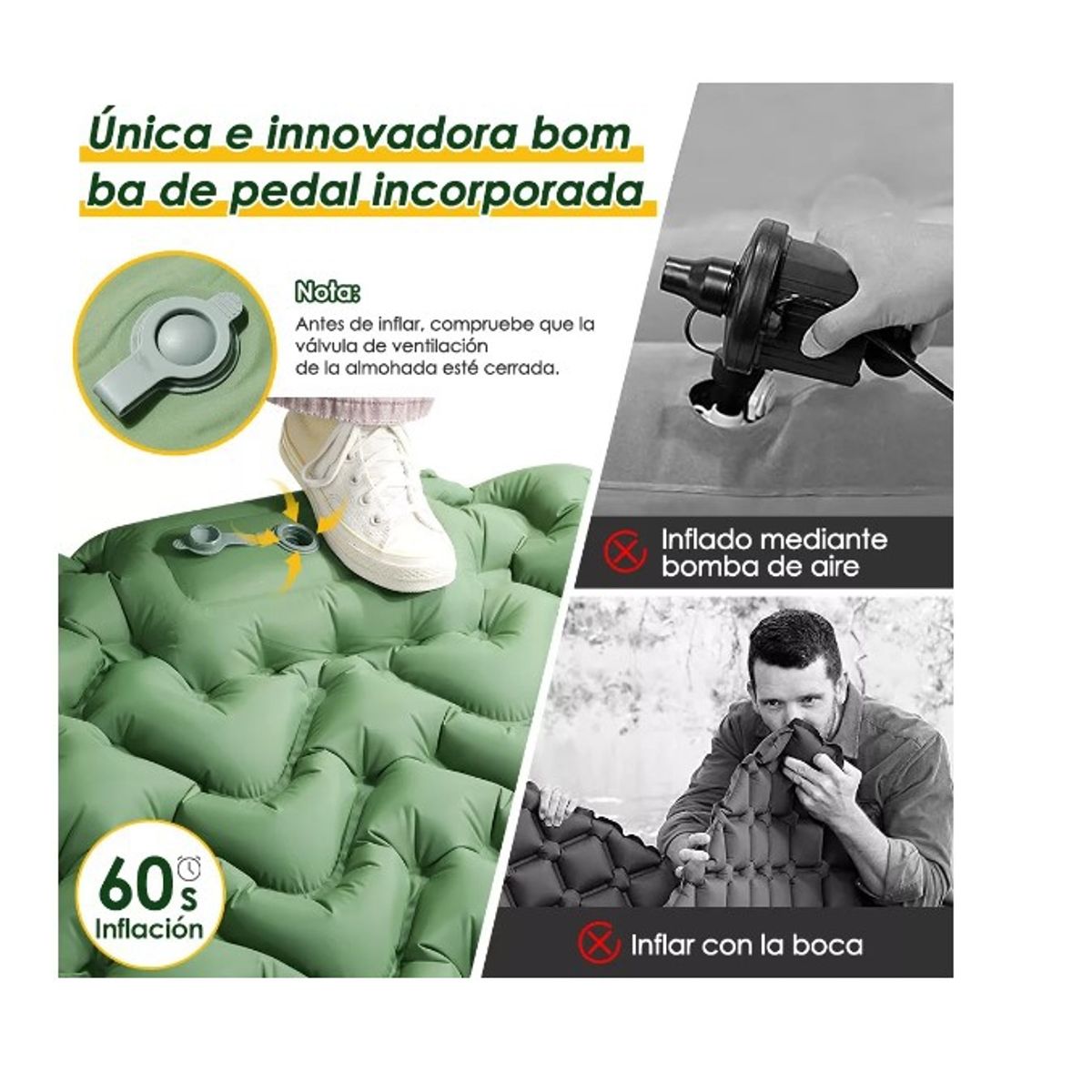 GENERICO - Colchoneta Camping Inflable Impermeable Individual+ Almohada