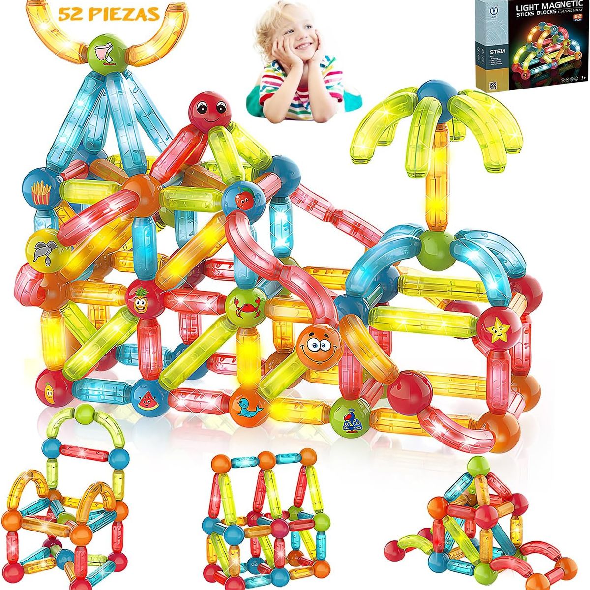 LUKOVEE - Juguete Didáctico De Bloques De Varillas Magnéticas Pniños