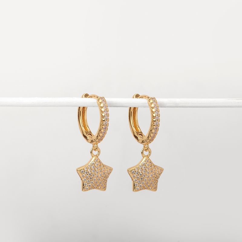 BY LAS CAYETANAS - Aros argollas FRIDA con Estrella blanca microcristales