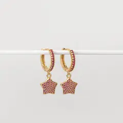 BY LAS CAYETANAS - Aros argollas FRIDA con Estrella fucsia microcristales