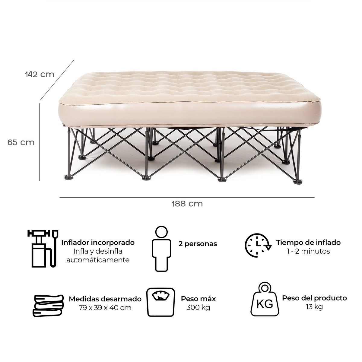 KANO - Colchón Inflable Eléctrico con Estructura Autoarmable