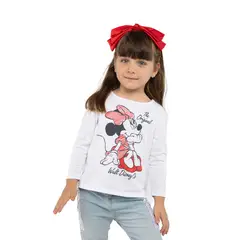 DISNEY - Polera Manga Larga Niña Minnie Pensando Blanco