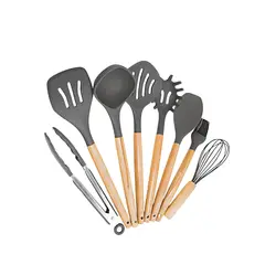 GENERICO - Set de Utensilios de Silicona y Madera para Cocina Gris.
