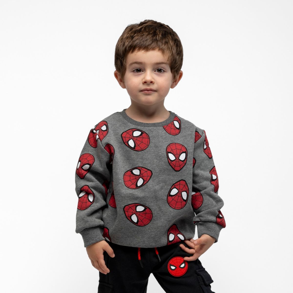 MARVEL - Poleron Cerrado Niño Caras Spiderman Gris Marvel