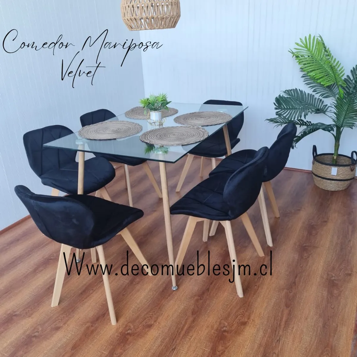 GENERICO - Comedor rectangular vidrio Mariposa Velvet negro