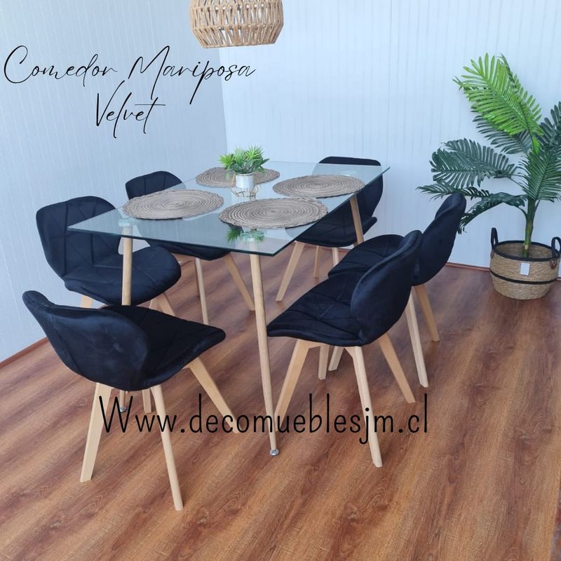 GENERICO - Comedor rectangular vidrio Mariposa Velvet negro