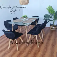 GENERICO - Comedor rectangular vidrio Mariposa Velvet negro