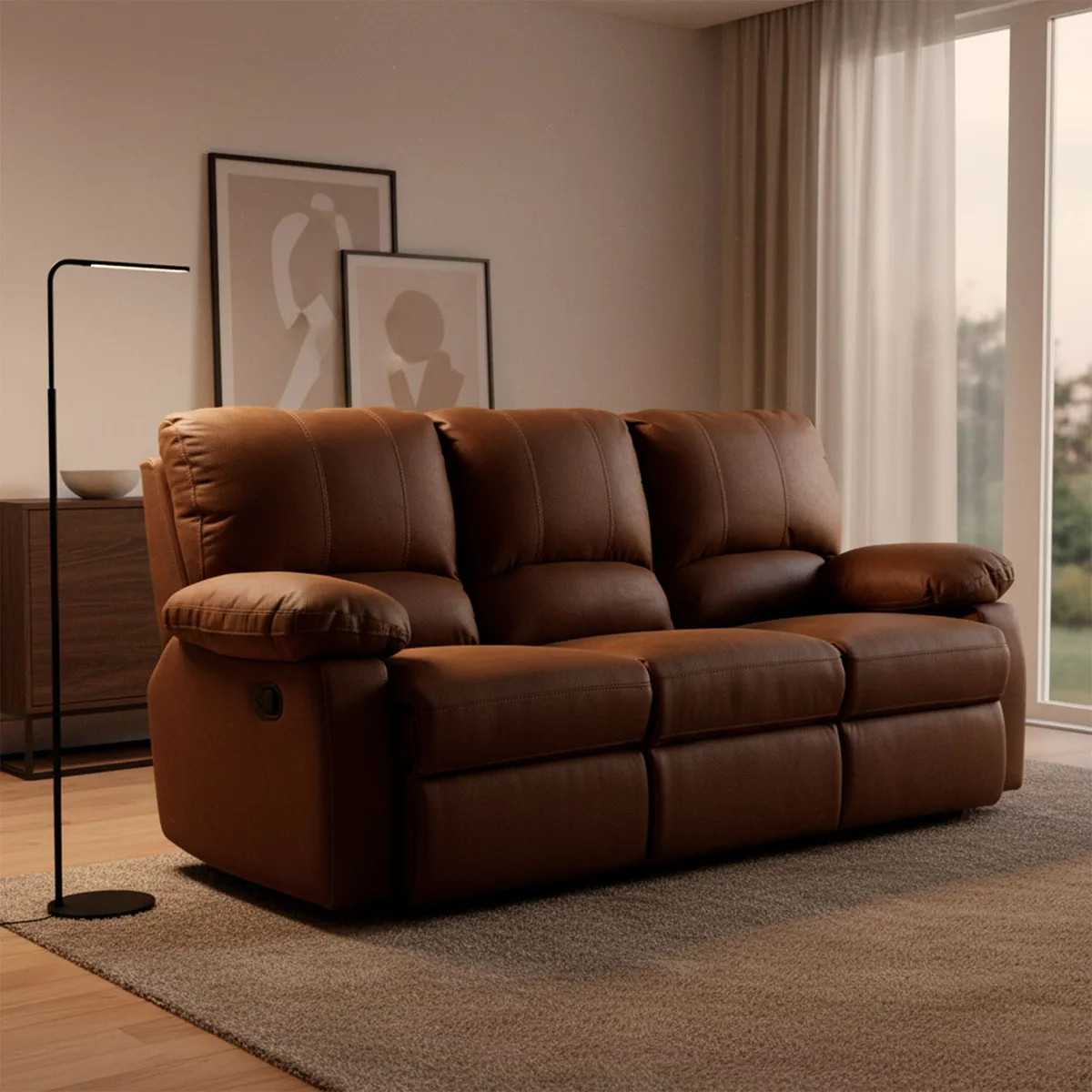 ROSEN - Sofá Reclinable Rosen Archie 3 Cuerpos Manual Tela Café