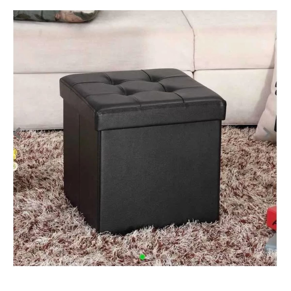 GENERICO - Puff Baul Eco Cuero Negro Plegable