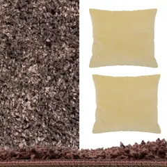 MASEL - Set Alfombra Nubia chocolate 140x 200 c/ 2 Cojines Felpa Beige