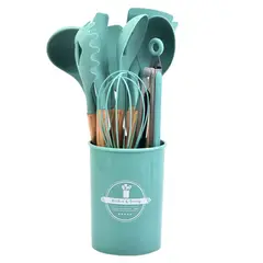 GENERICO - Utensilios de Cocina Silicona Madera 12 Piezas