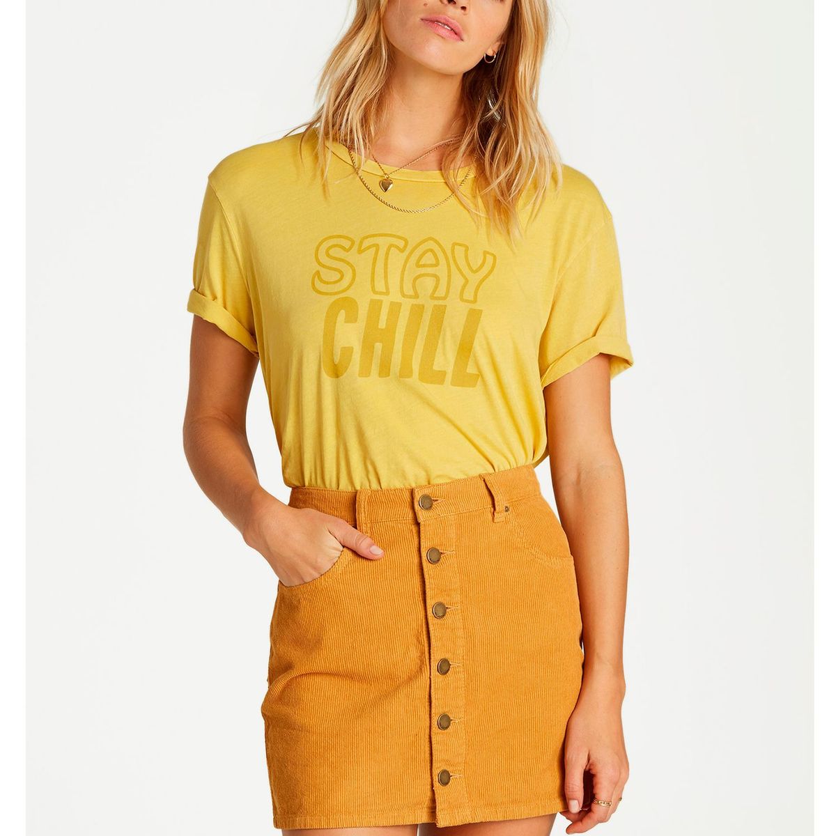 BILLABONG - Falda Mujer Good Life Cord Mostaza BILLABONG