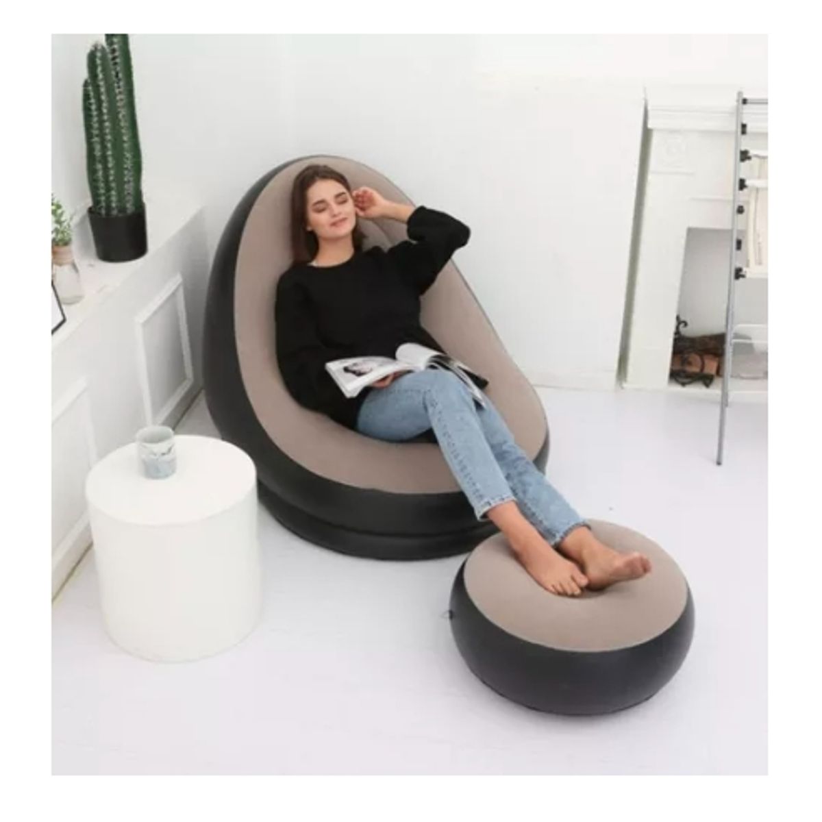 GENERICO - Sofá Tumbona Silla Inflable Reposa Pies Puff X L + Inflador