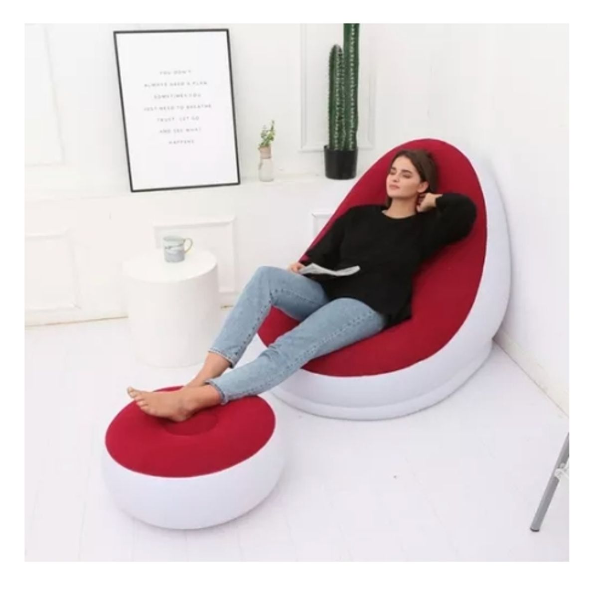 GENERICO - Sofá Tumbona Silla Inflable Reposa Pies Puff X L + Inflador