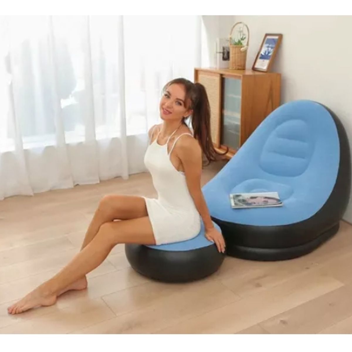 GENERICO - Sofá Tumbona Silla Inflable Reposa Pies Puff X L + Inflador