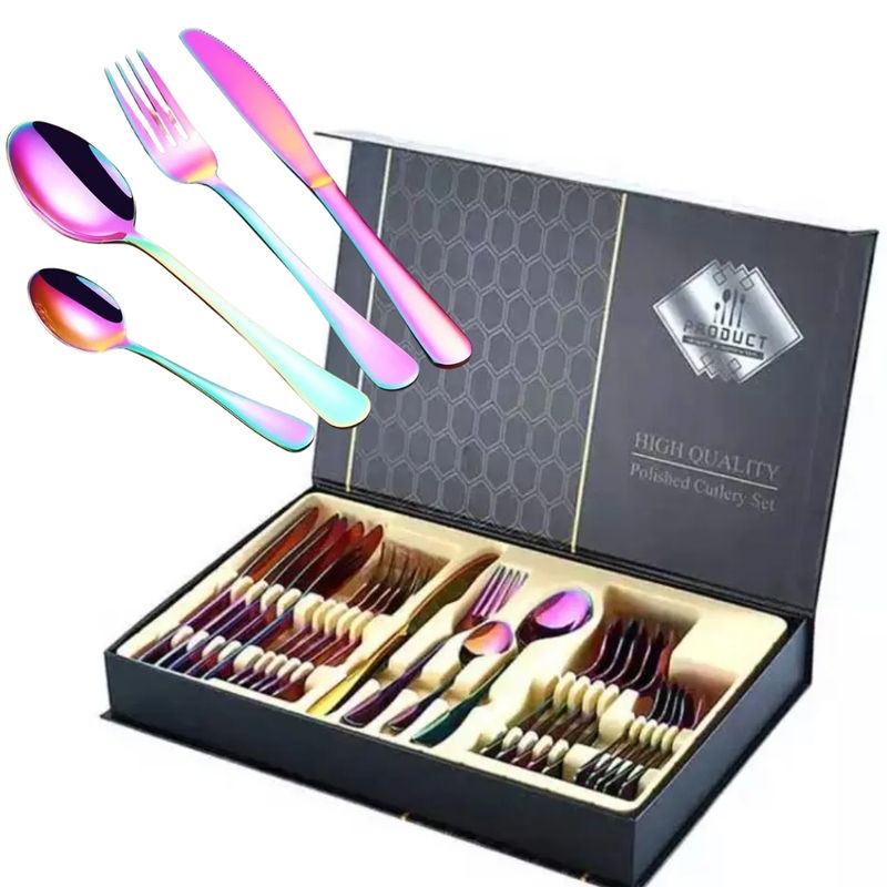 GENERICO - Set 24pc Cubierto Servicio Acero Inoxidable Tornasol  Caja