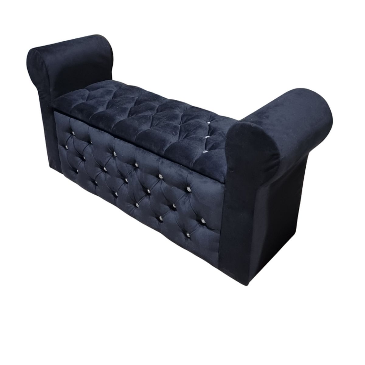 MUEBLES HVM - Baul Capitone con Brazos Negro felpa  boton diamante