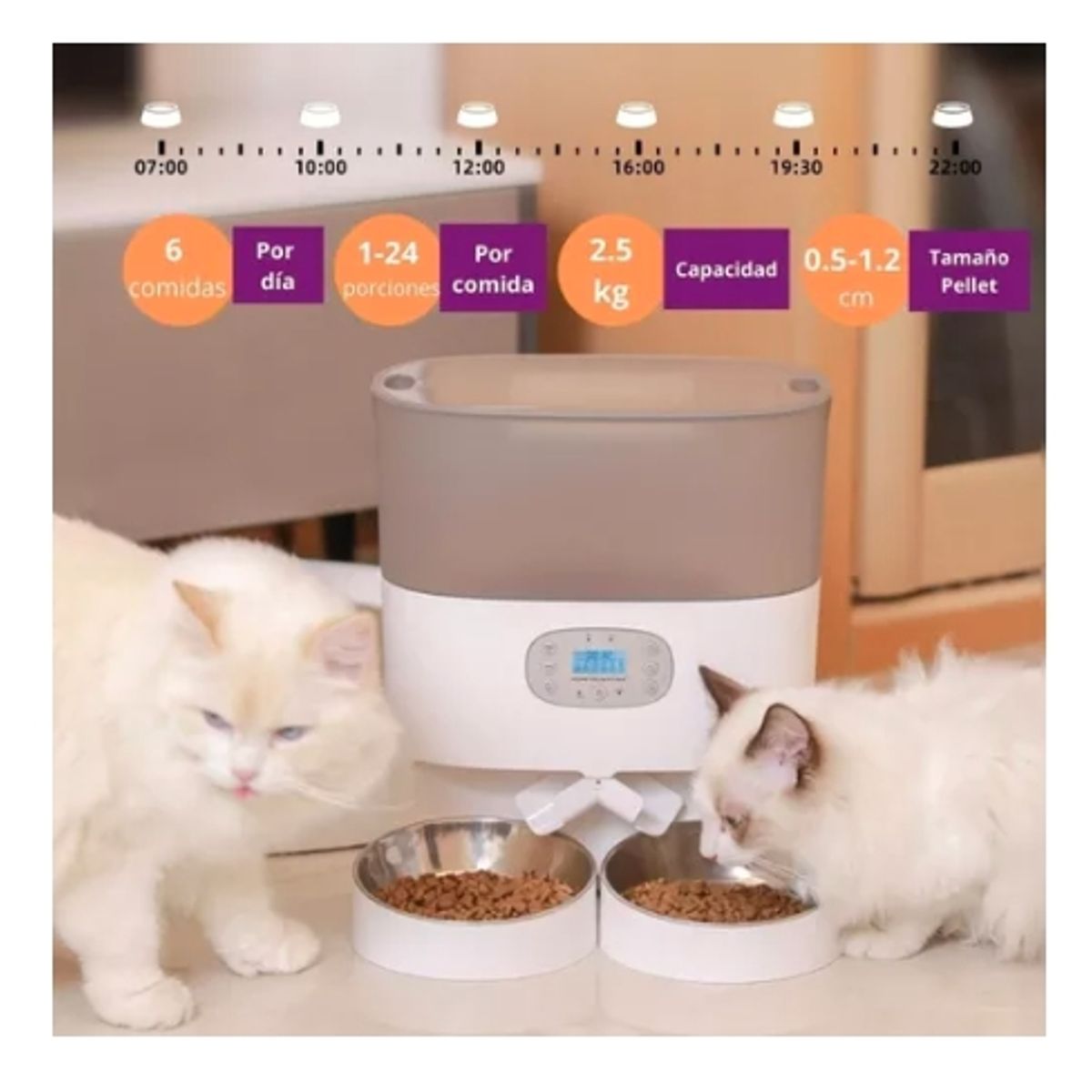 GENERICO - Dispensador Automático Comida Gato Doble Plato 5.6 L