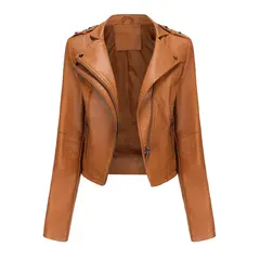 TIOZONEY - Chaqueta de PU de manga larga con tachas para mujer -Amarillo