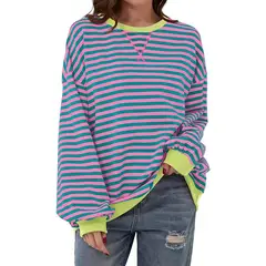 TIOZONEY - Sudadera a rayas para mujeres - Verde