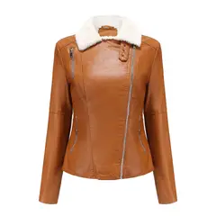 TIOZONEY - Chaqueta de PU con cuello cálido para mujer - Amarillo