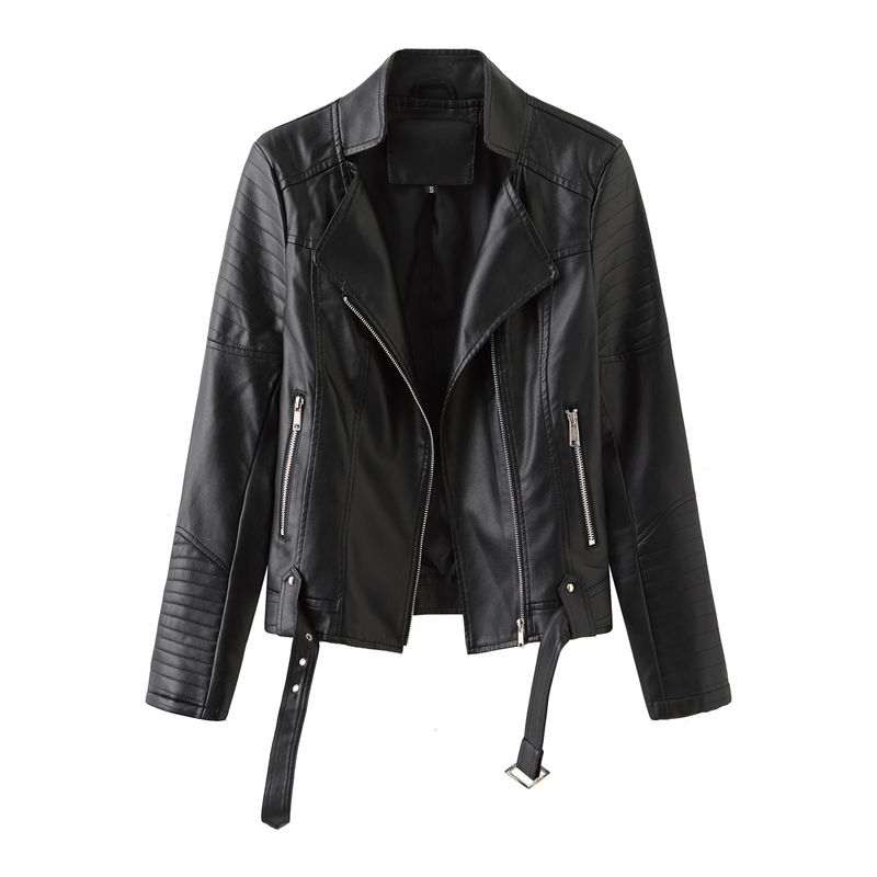 TIOZONEY - Chaqueta de PU con cuello en V de mujer - Negro