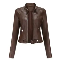 TIOZONEY - Chaqueta de PU para mujer - Café