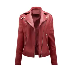 TIOZONEY - Chaqueta de PU cierre cruzado para mujer - Rojo