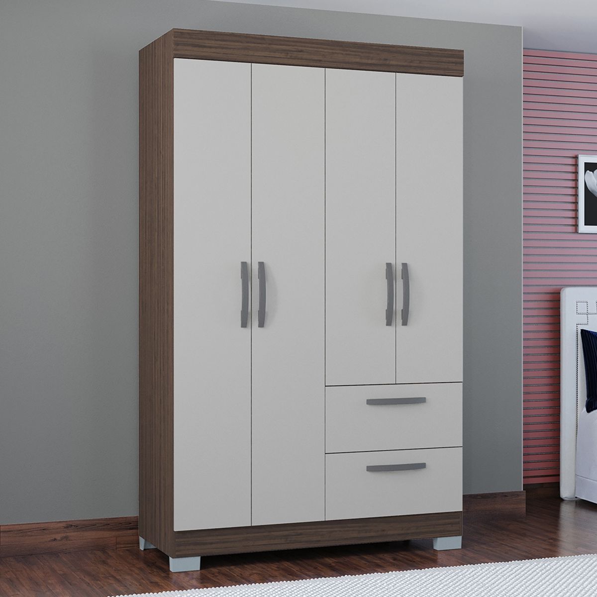 TAHUARI - Closet Toquio 4 puertas chocolate off white