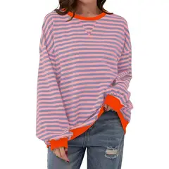 TIOZONEY - Sudadera a rayas para mujeres - Rosado