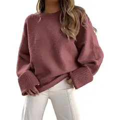 TIOZONEY - Suéter de manga larga mujer - Fucsia