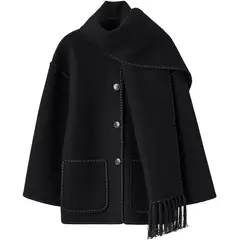 TIOZONEY - Abrigo con extensión de bufanda y bolsillos - Negro