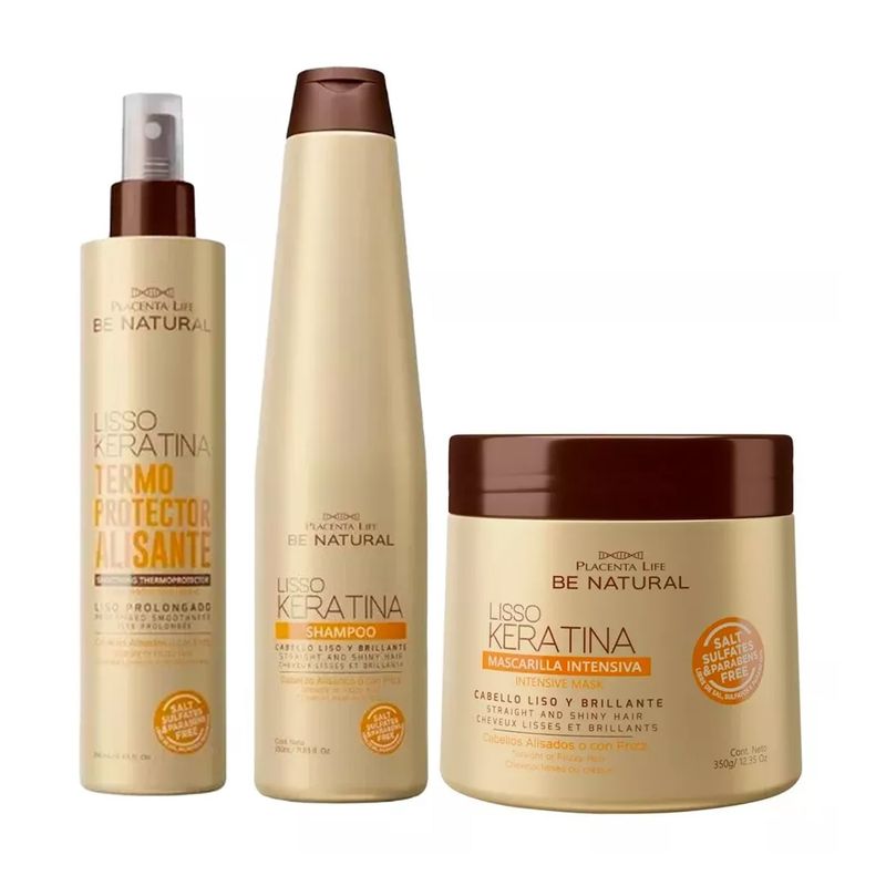 PLACENTA LIFE BE NATURAL - Be Natural Mascara shampoo y termo Be Natural Liso Keratina.-
